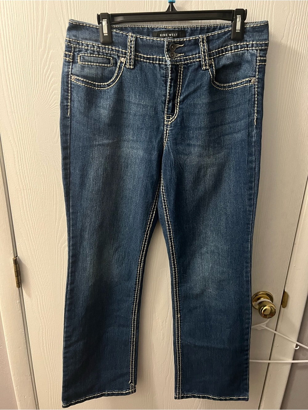Nine West Medium-Dark Blue Straight Leg Jeans with Contrast Stitching